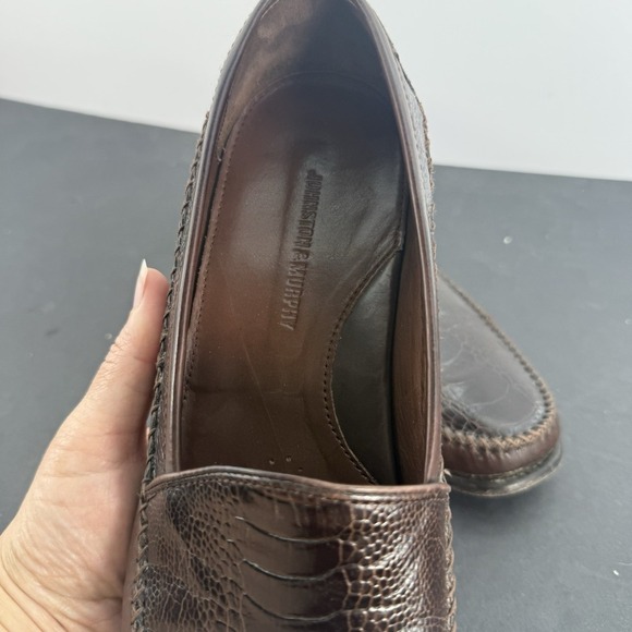 Johnston & Murphy Brown Croc Loafers Men's 10.5 M Leather Casual Shoes Slip On - Picture 5 of 16